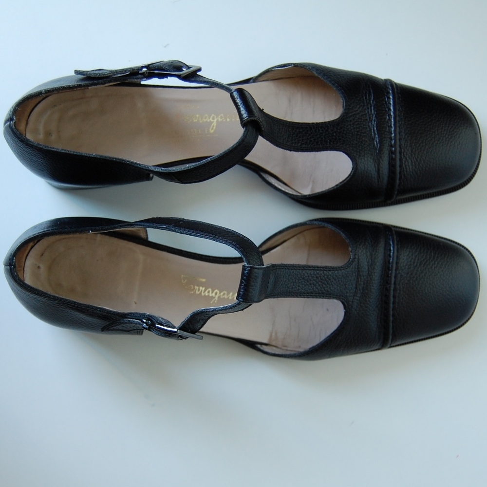 Ferragamo Cavin Pebbled T-strap Mary Jane Pumps